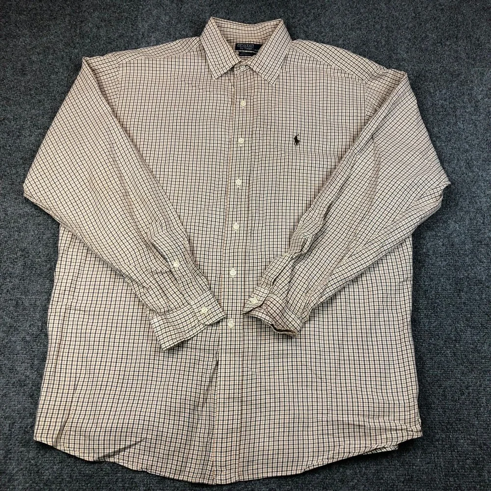 Polo Ralph‎ Lauren Lowell Sport Mens XL Brown Tan Check Button Down Cotton Shirt